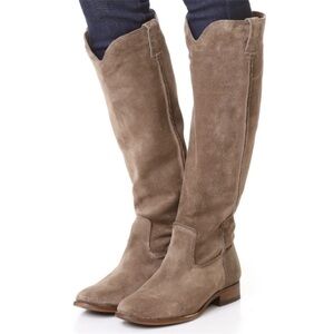 Frye Taupe Suede Slouch Tall Riding Cara Boots